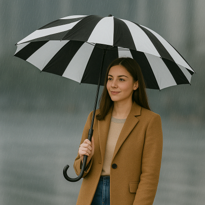 24 Rib Stick Umbrella With J Hook Handle