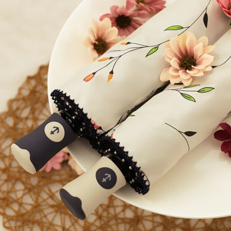 Beautiful Flower 3 Folding Automatic Umbrella For Women