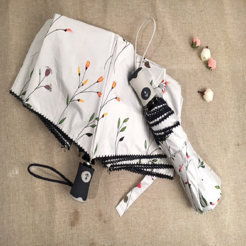 Beautiful Flower 3 Folding Automatic Umbrella For Women