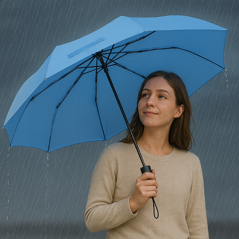 Auto Open Travel Folding Umbrella With Wind Resistant Frame