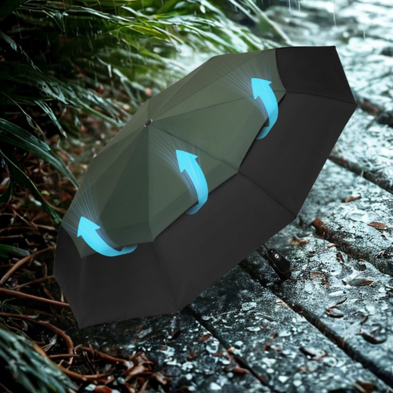 Auto Open Travel Folding Umbrella With Wind Resistant Frame