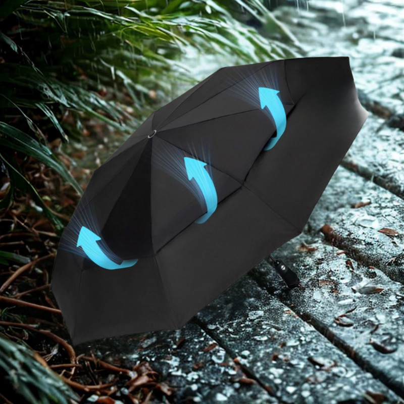 Auto Open Travel Folding Umbrella With Wind Resistant Frame