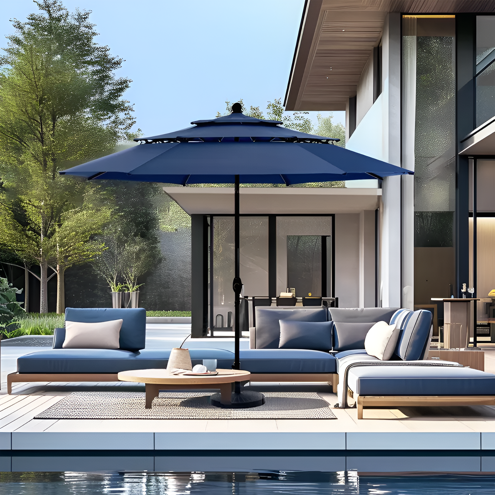 10ft Patio Umbrellas without Base Outdoor 3 Tier Vented Large Market Table Umbrella with 8 Sturdy Ribs for Lawn Poolside Garden Terrace Springbok 