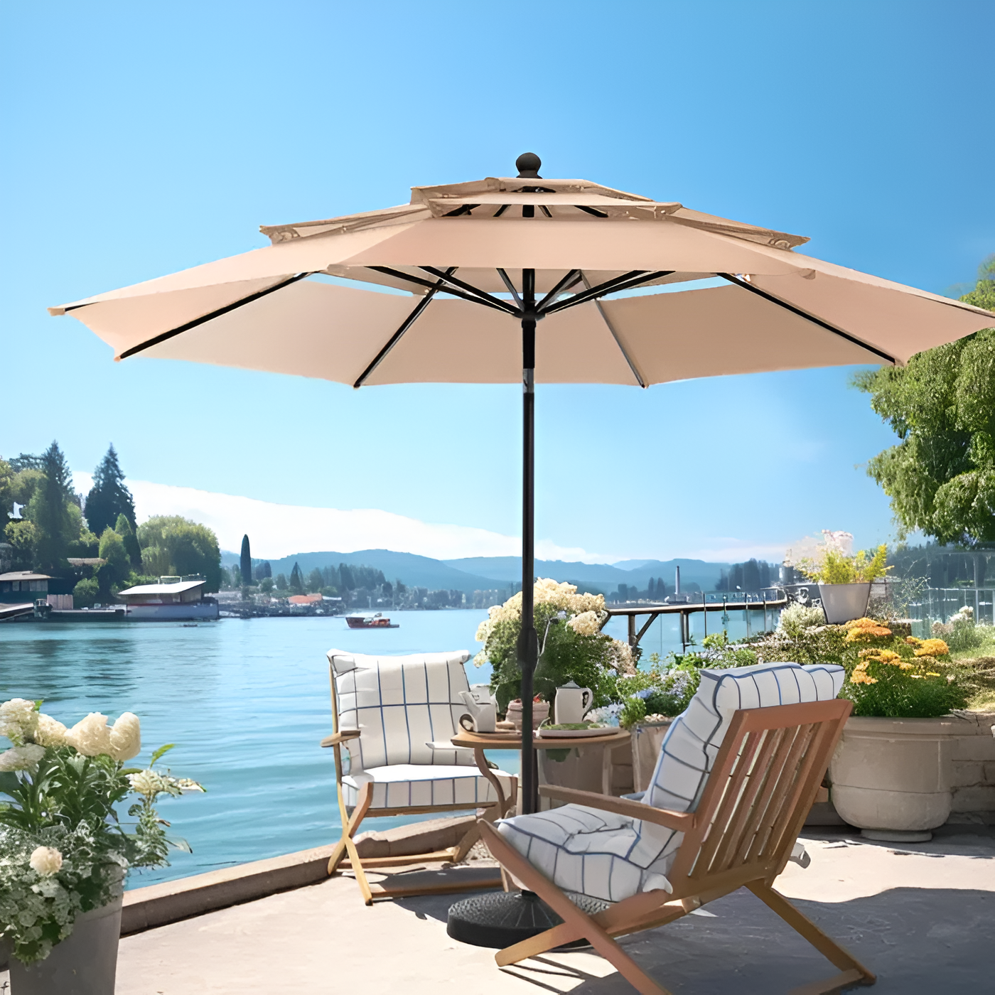 10ft Patio Umbrellas without Base Outdoor 3 Tier Vented Large Market Table Umbrella with 8 Sturdy Ribs for Lawn Poolside Garden Terrace Springbok 