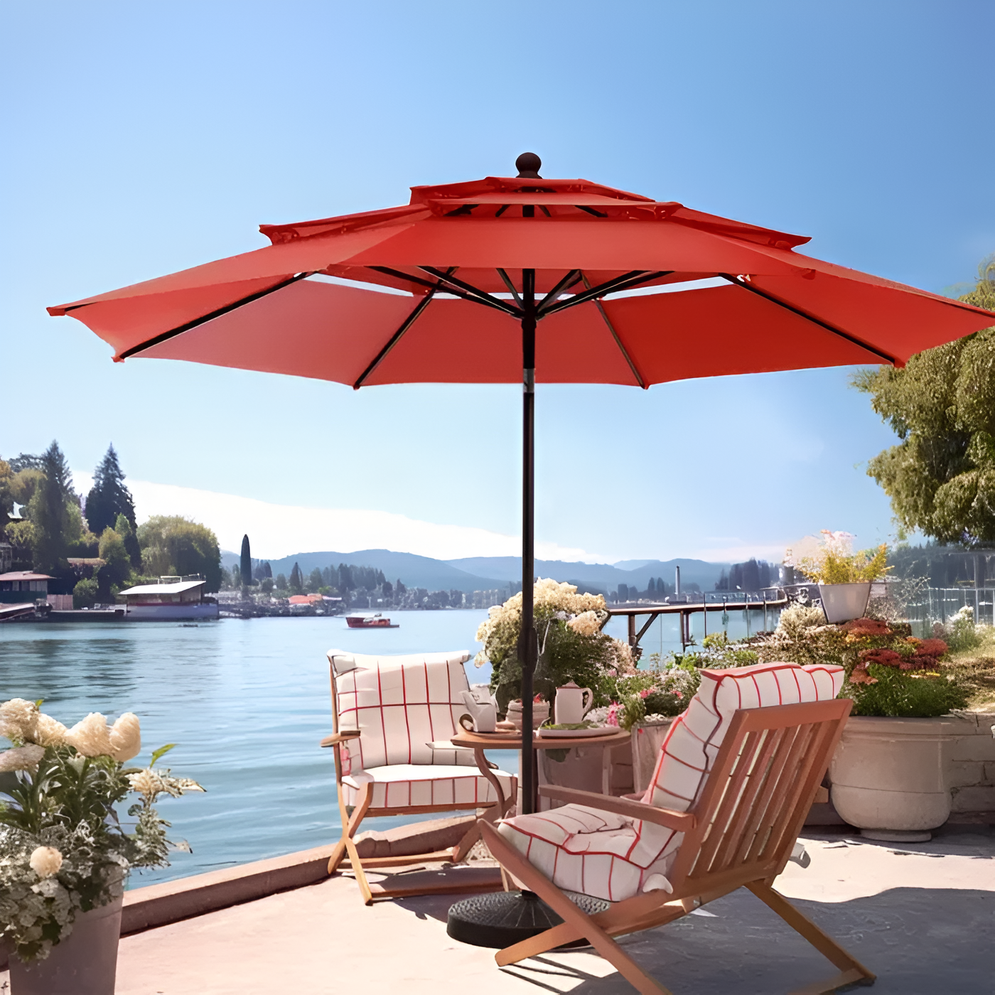 10ft Patio Umbrellas without Base Outdoor 3 Tier Vented Large Market Table Umbrella with 8 Sturdy Ribs for Lawn Poolside Garden Terrace Springbok 