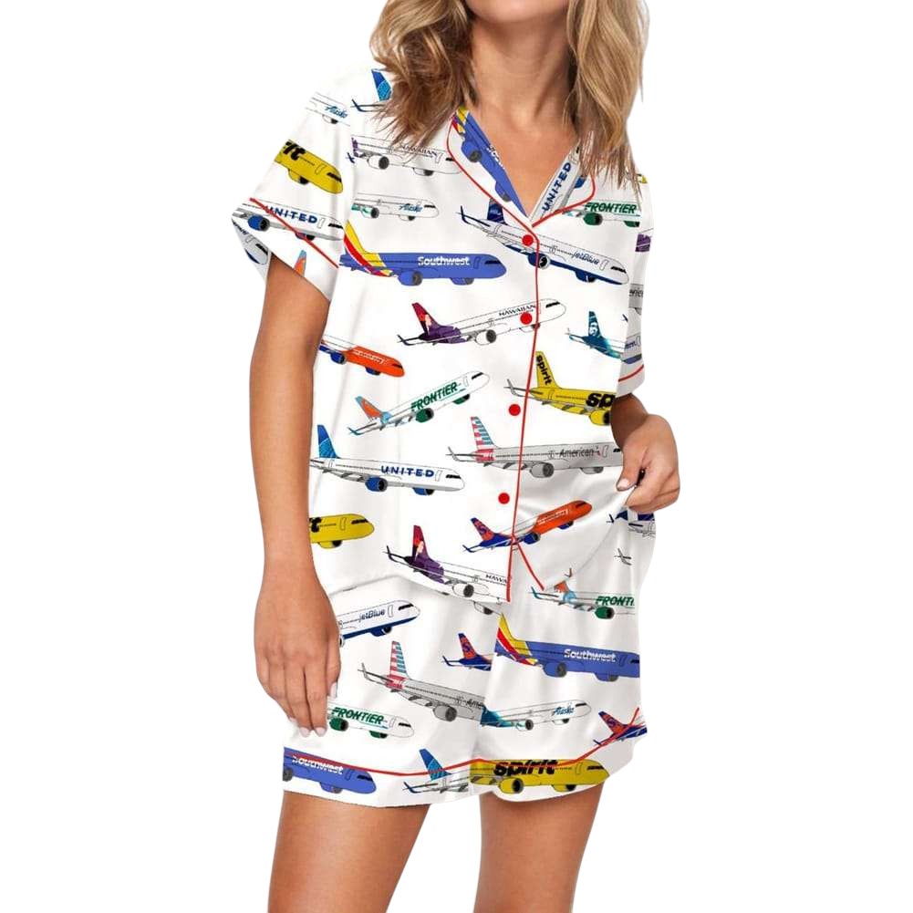 Airline Aircraft Satin Pajama Set For Women