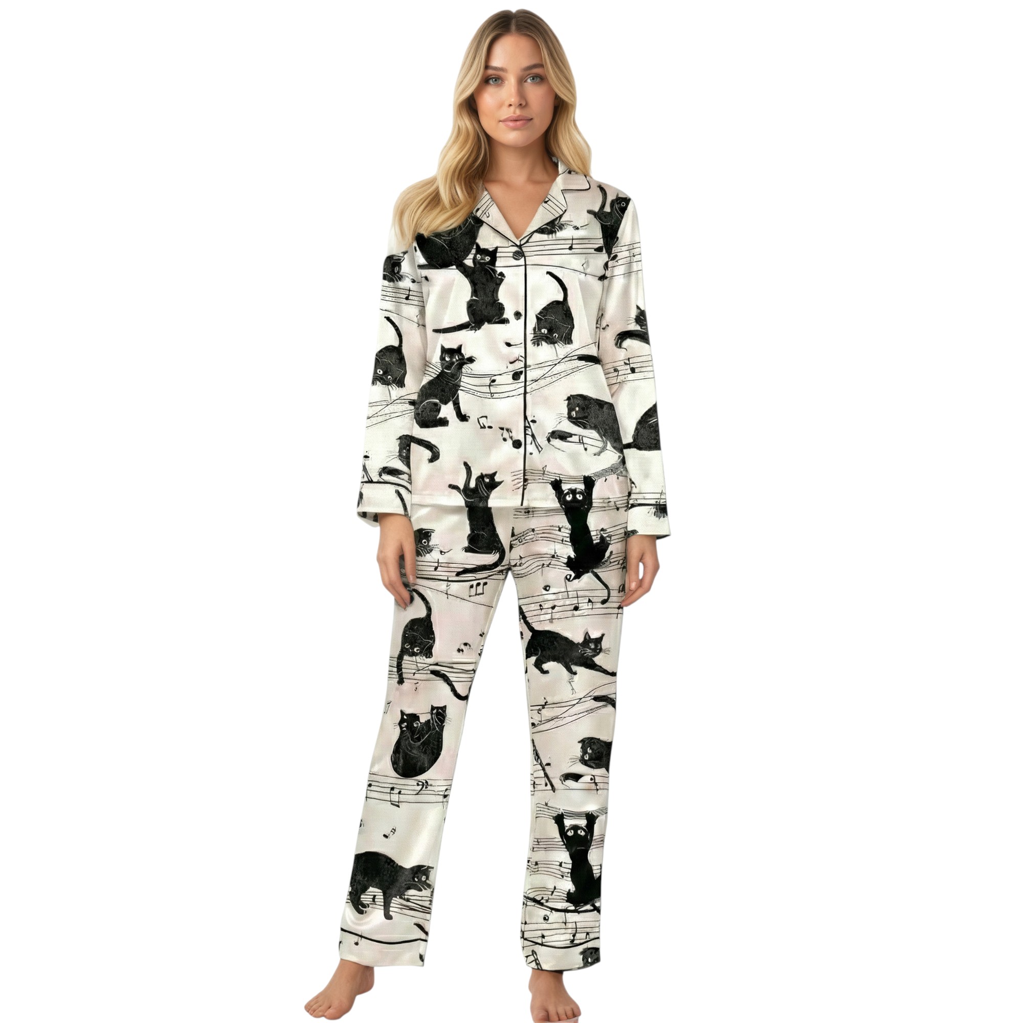 Cat Music Print Pajama Set