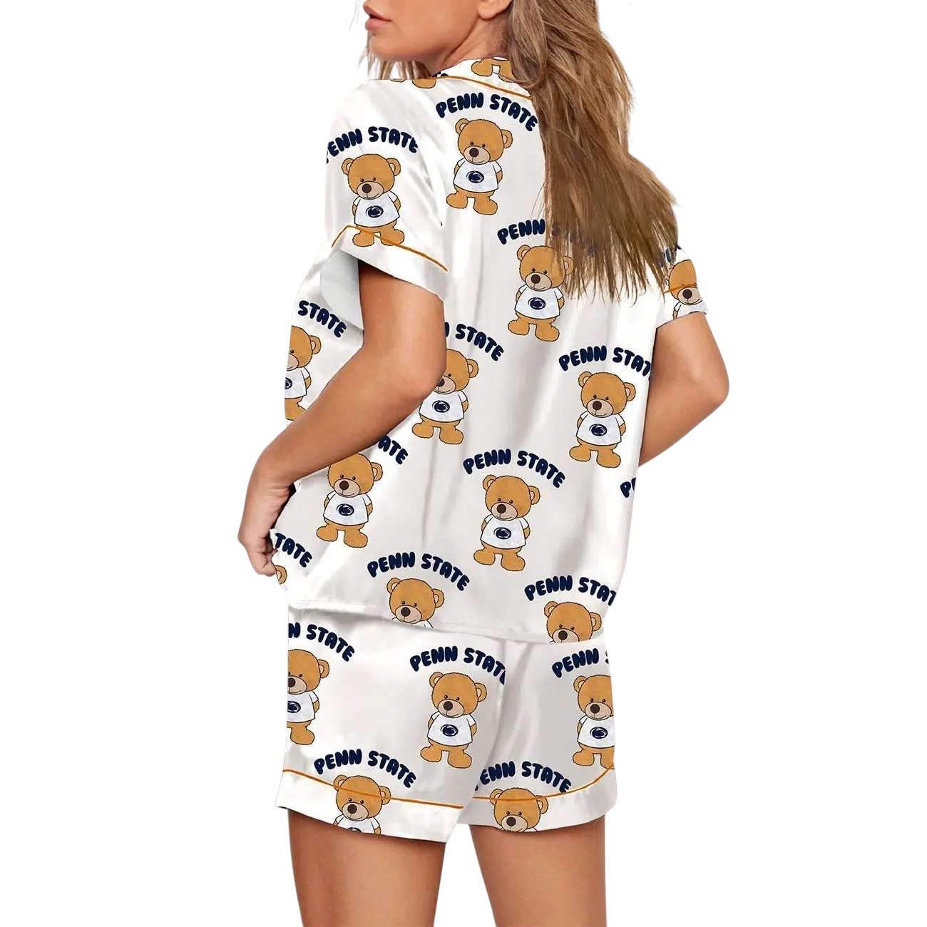 Teddy Bear Football Print Pajama Set With Long Sleeves