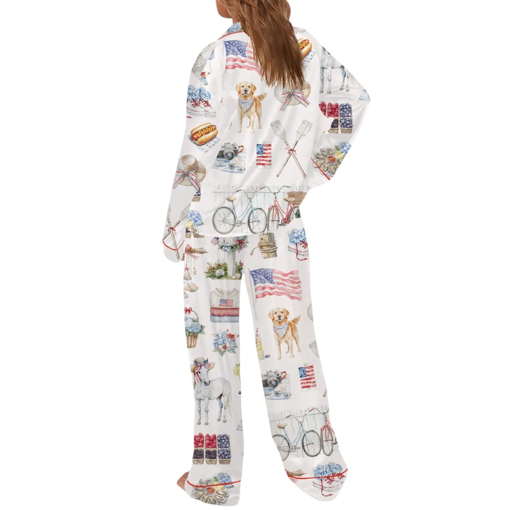 4th Of July Silky Satin Pajama Set For Women