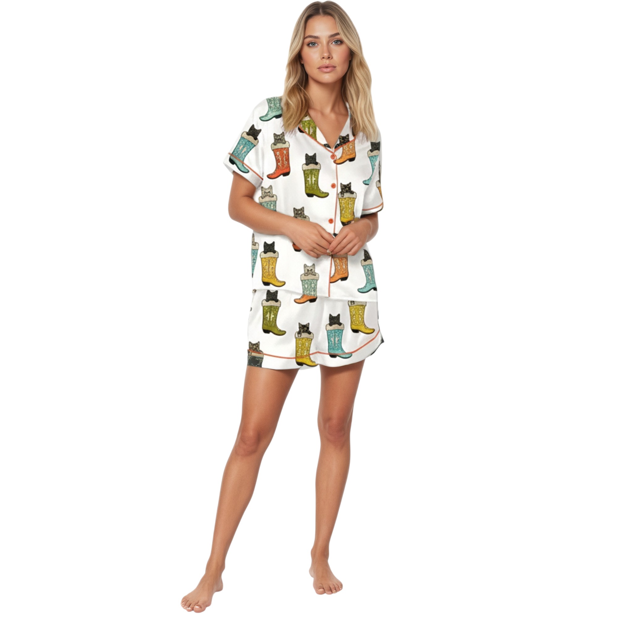 Cat Boots Print Pajama Set