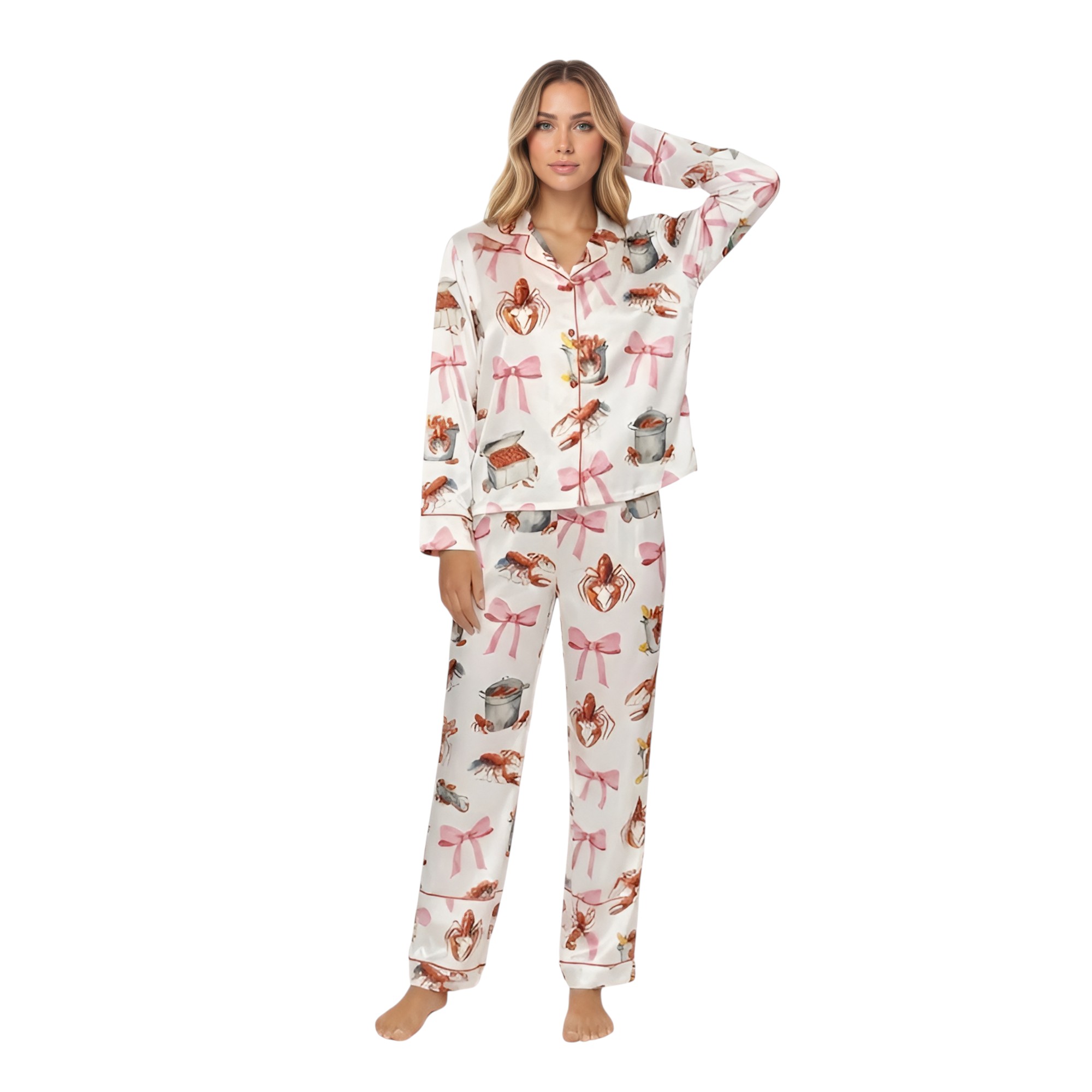 Crawfish Coquette Satin Pajama Set