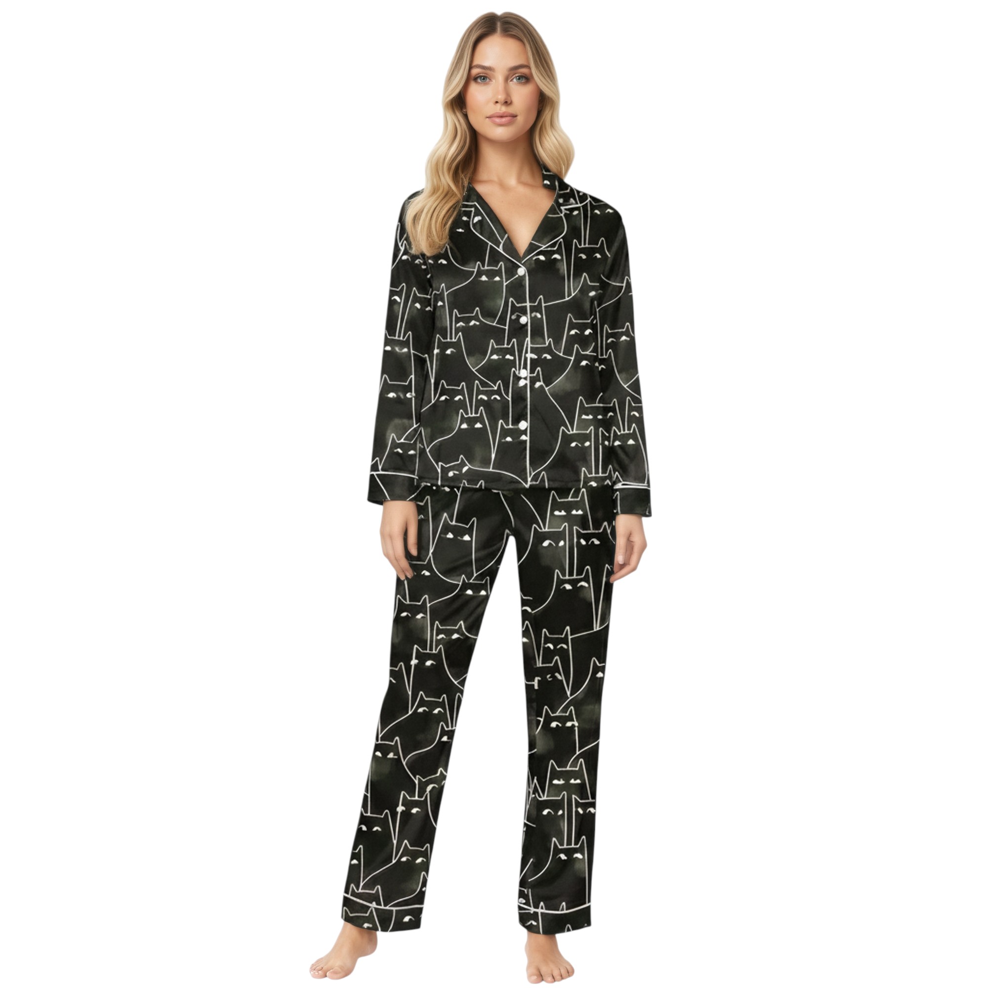Cats Line Art Print Pajama Set