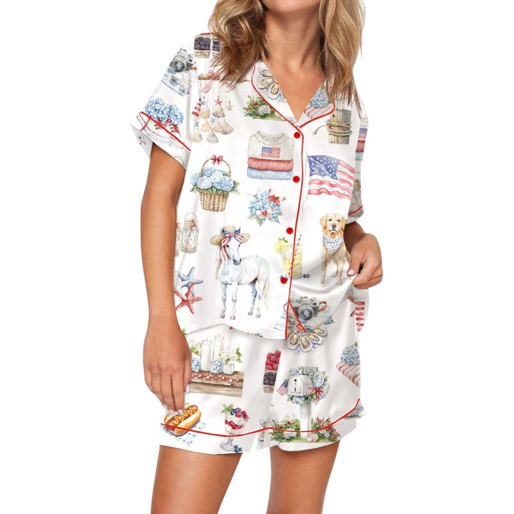 4th Of July Silky Satin Pajama Set For Women