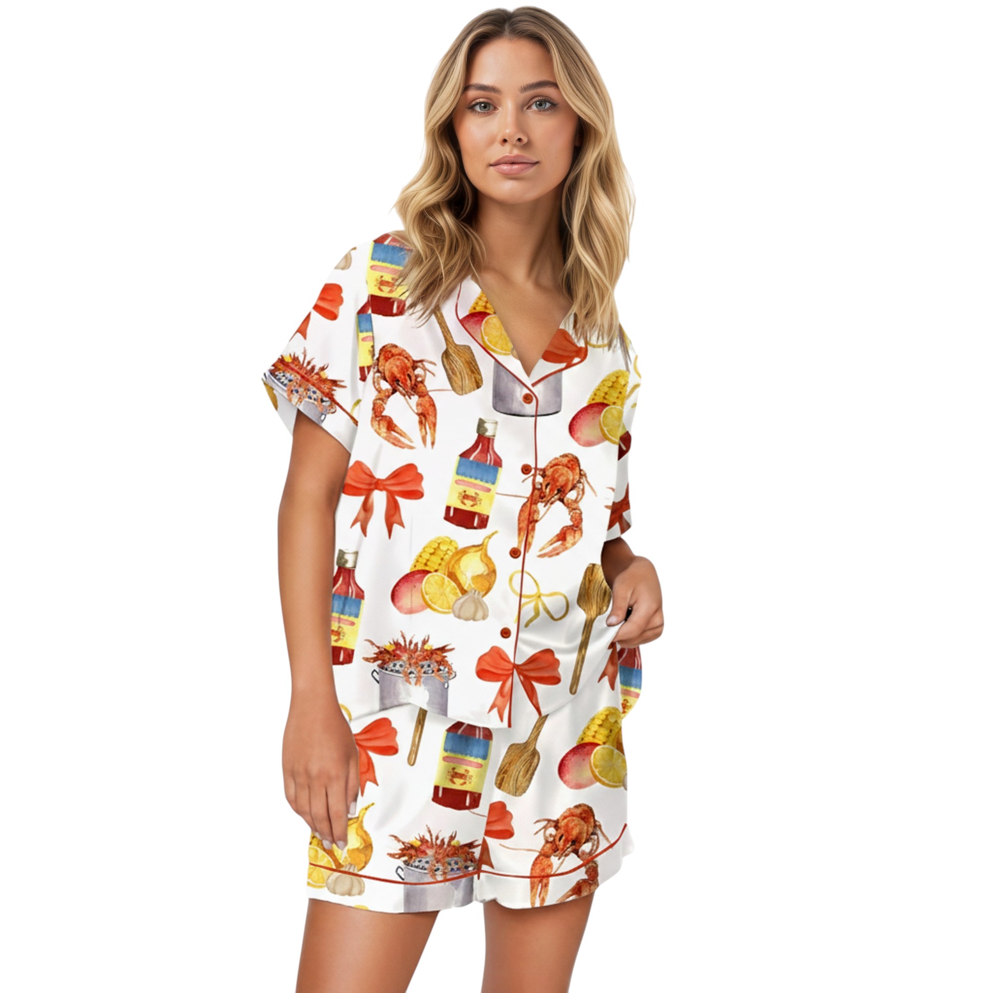Crawfish Printed Boil Satin Pajama Set