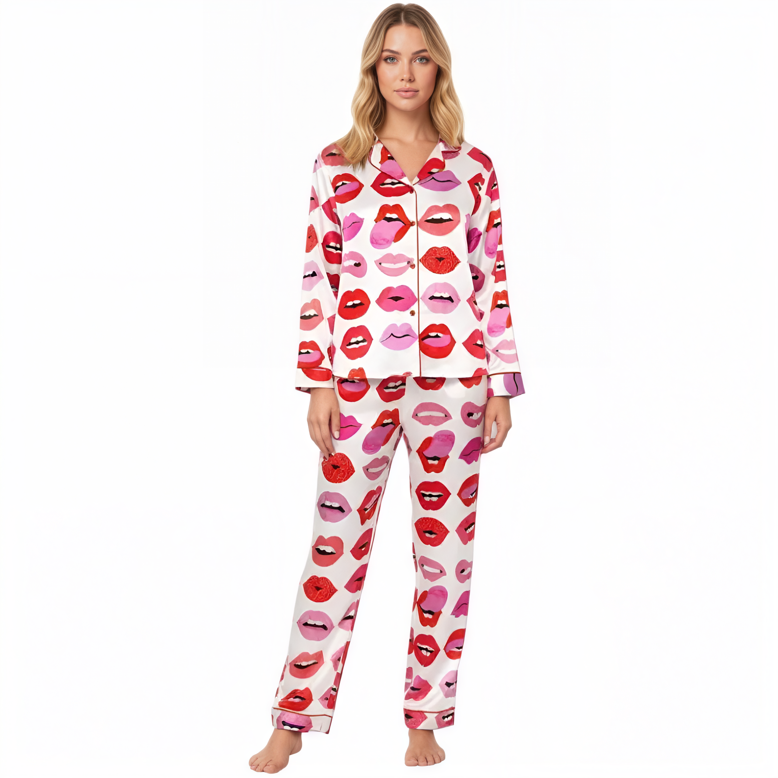 Allover Graphic Print Button Front Pajama Set