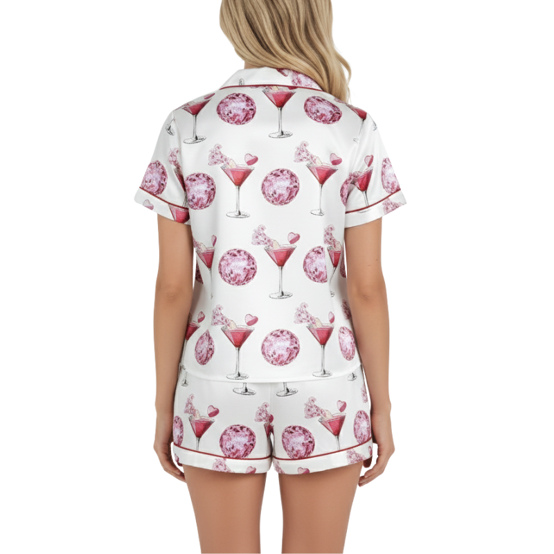 Valentines Day Satin Pajama Set With Glass Print