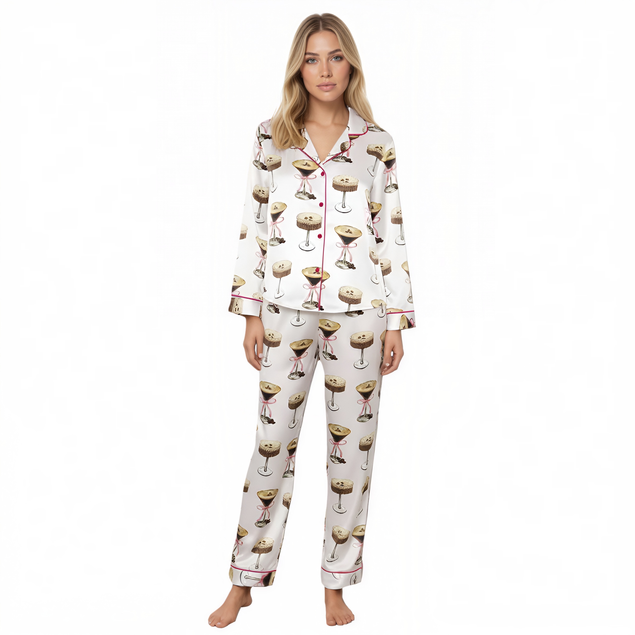 Espresso Glass Bow Printed Pajama Set