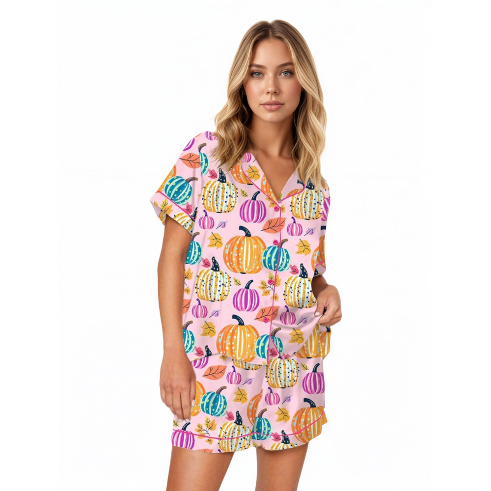 Fall Pumpkin Printed Pajama Set