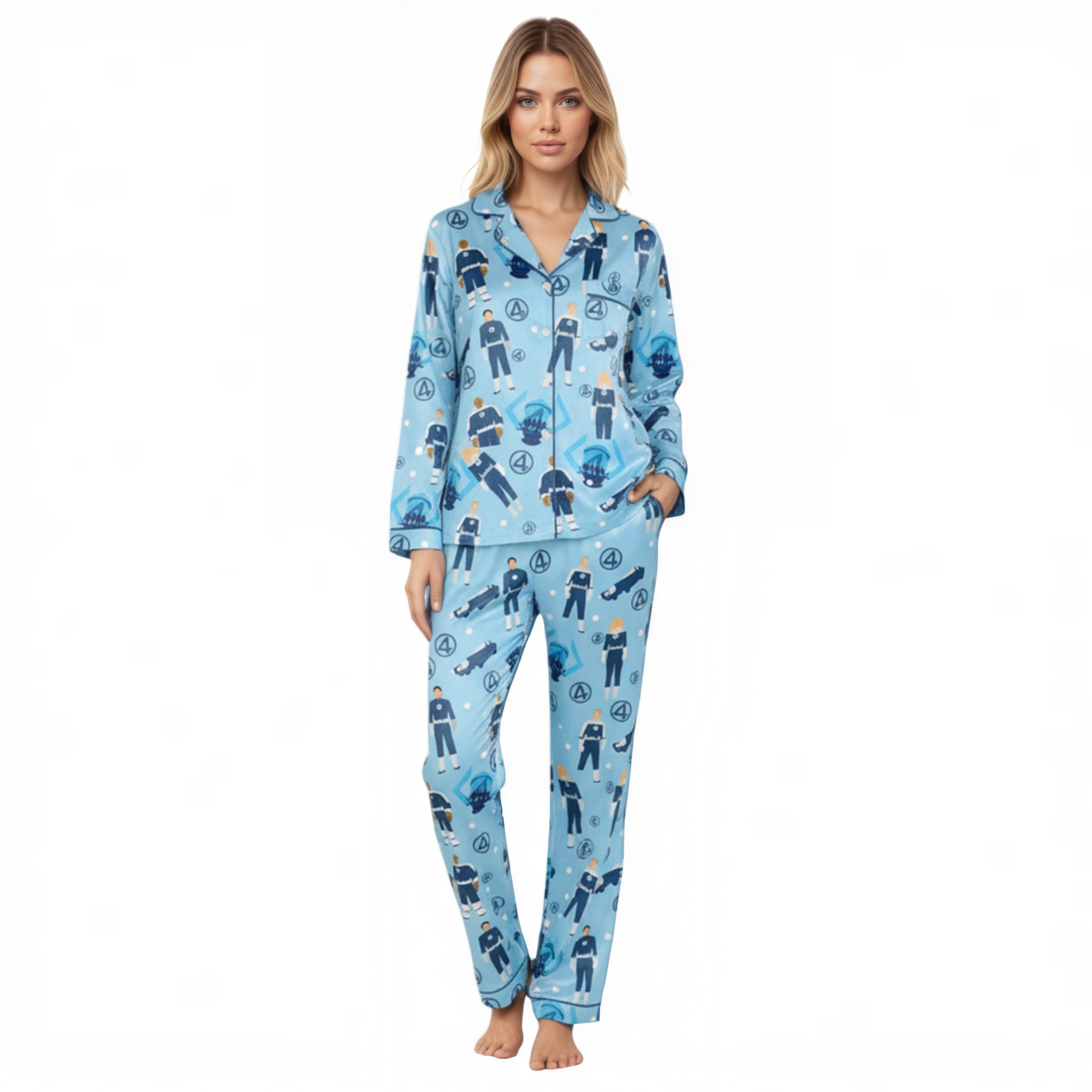 Four Heroes Graphic Theme Pajama Set