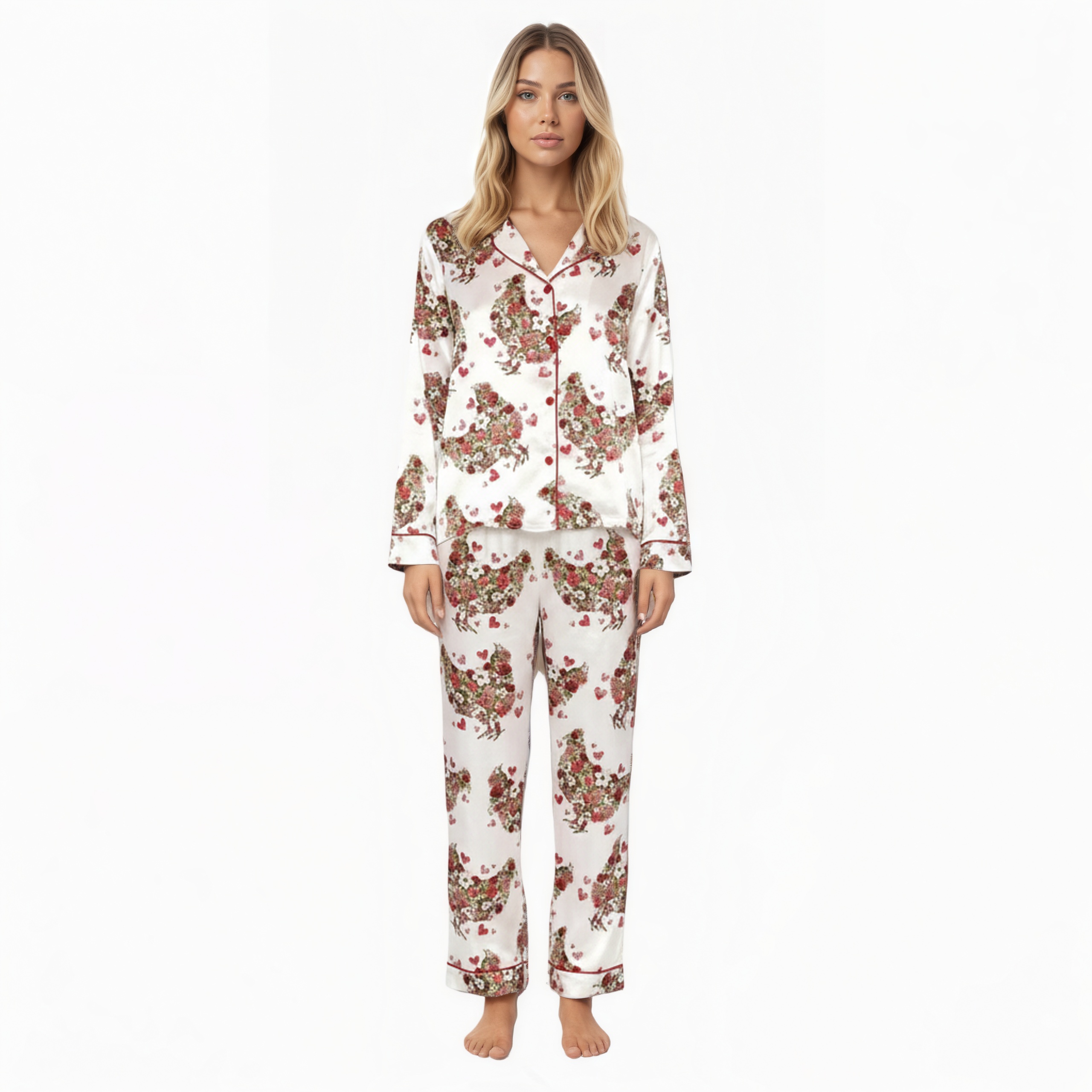 Floral Chicken Valentine Print Pajama Set