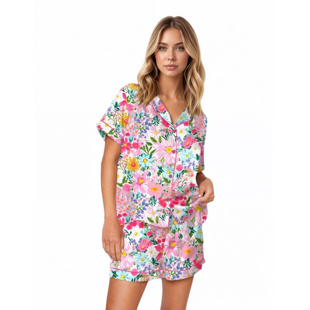 Floral Garden Print Button Pajama Set