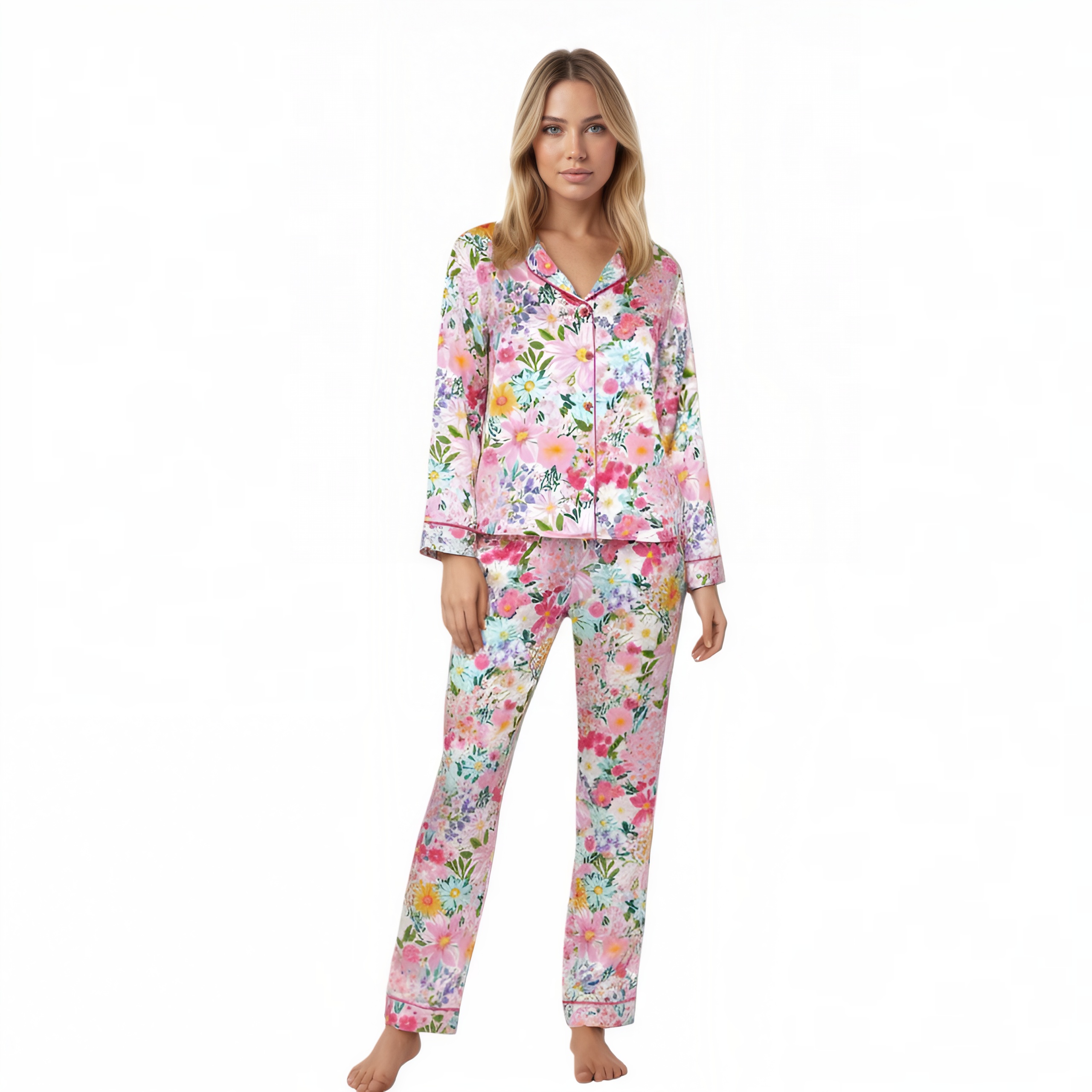 Floral Garden Print Button Pajama Set