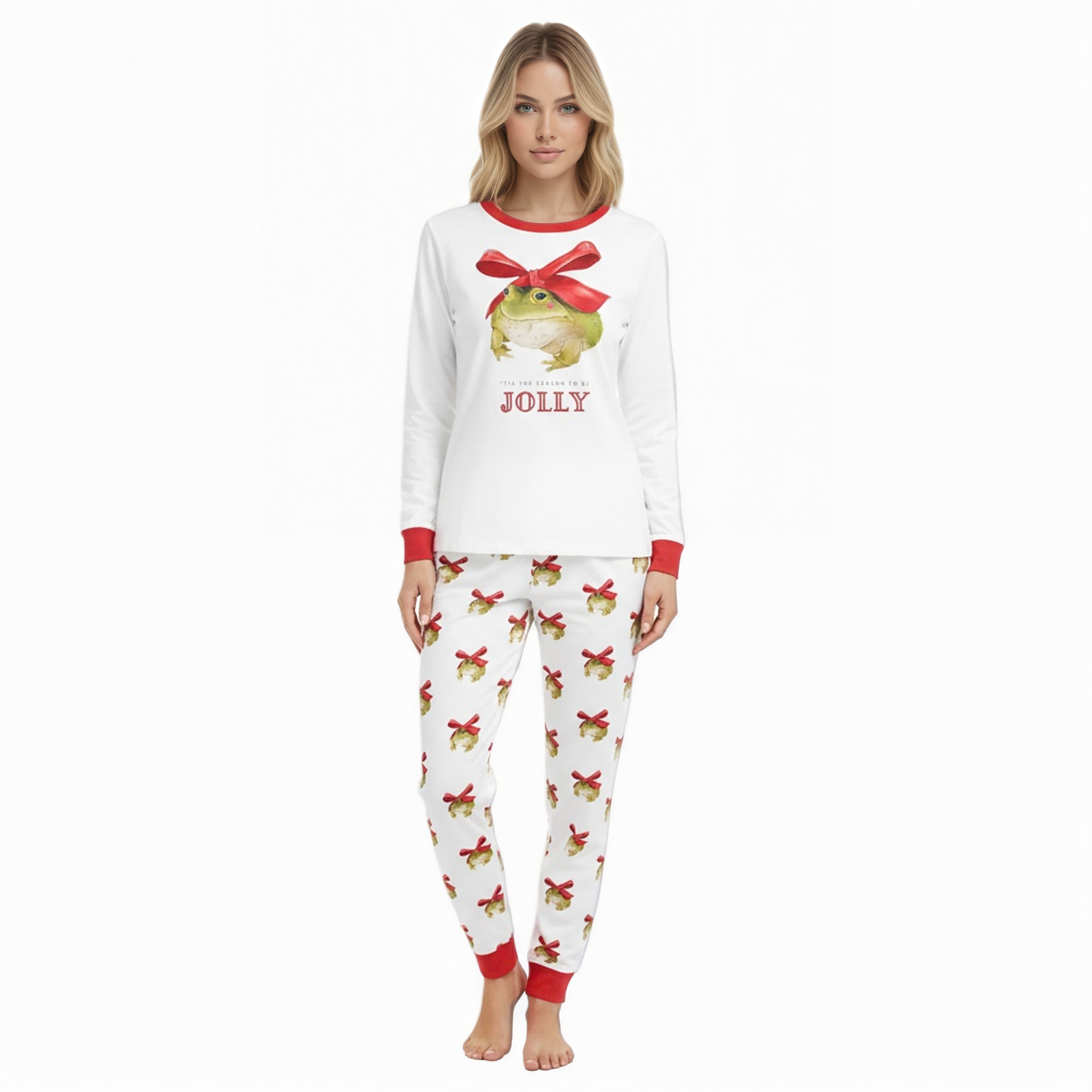 Frog Printed Christmas Themed Pajama Set