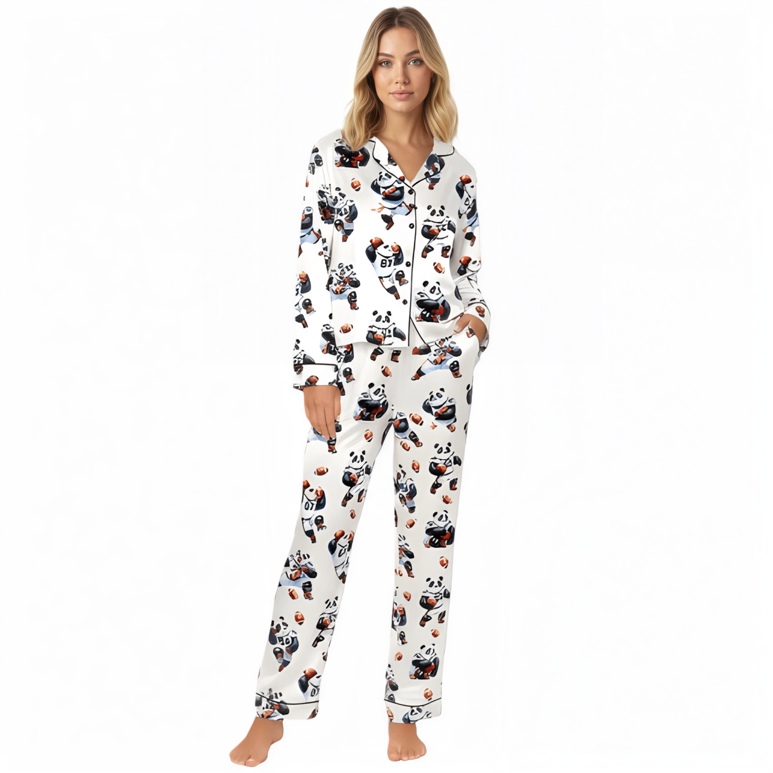Funny Panda Football Art Printed Pajama Set