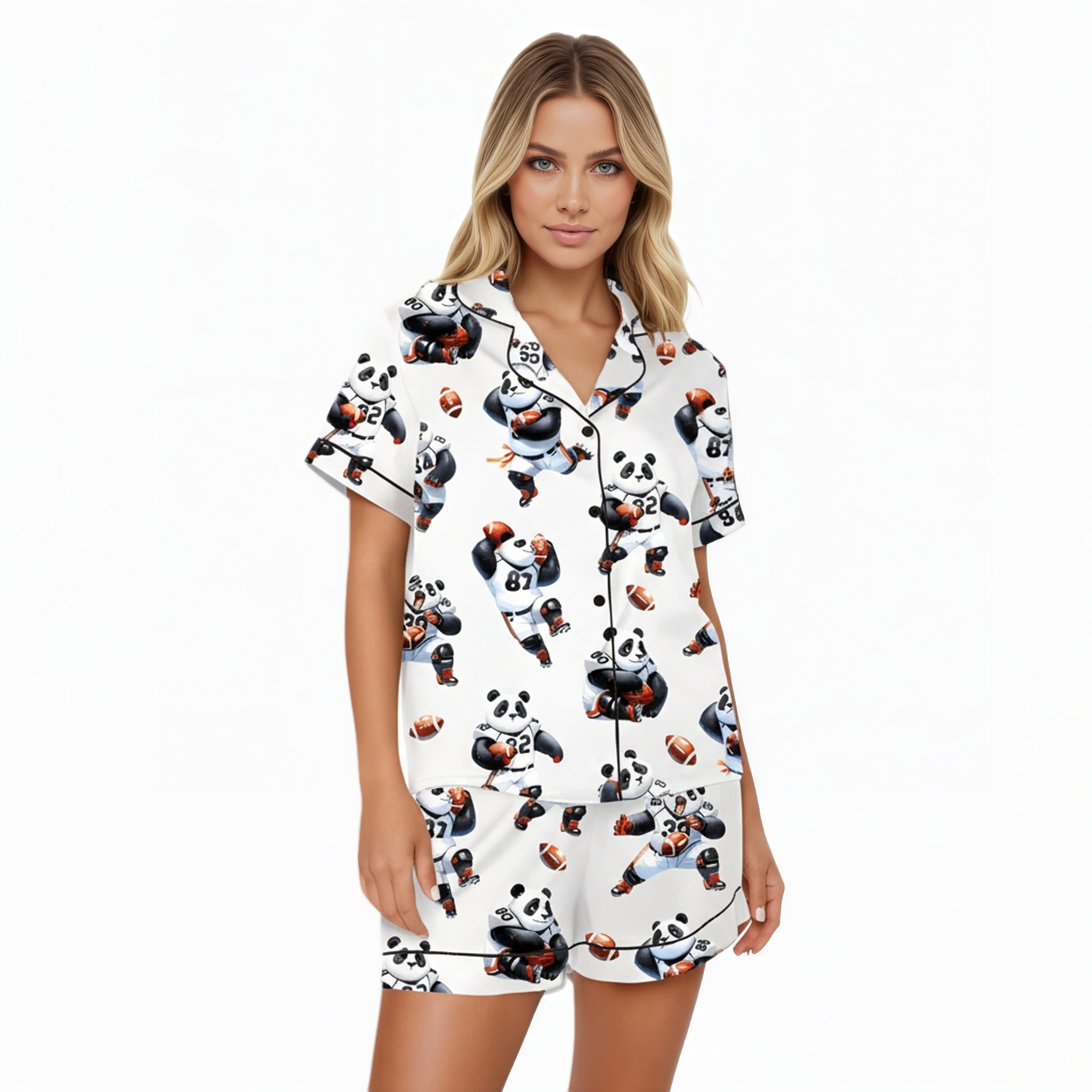 Funny Panda Football Art Printed Pajama Set