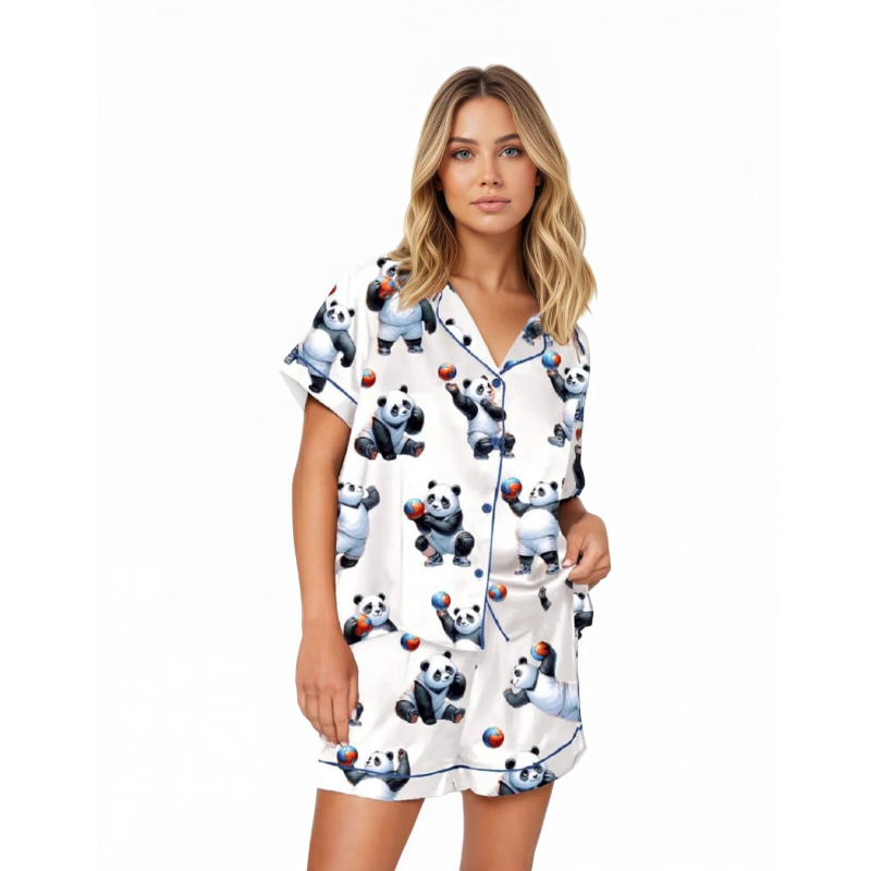 Funny Panda Volleyball Printed Pajama Set