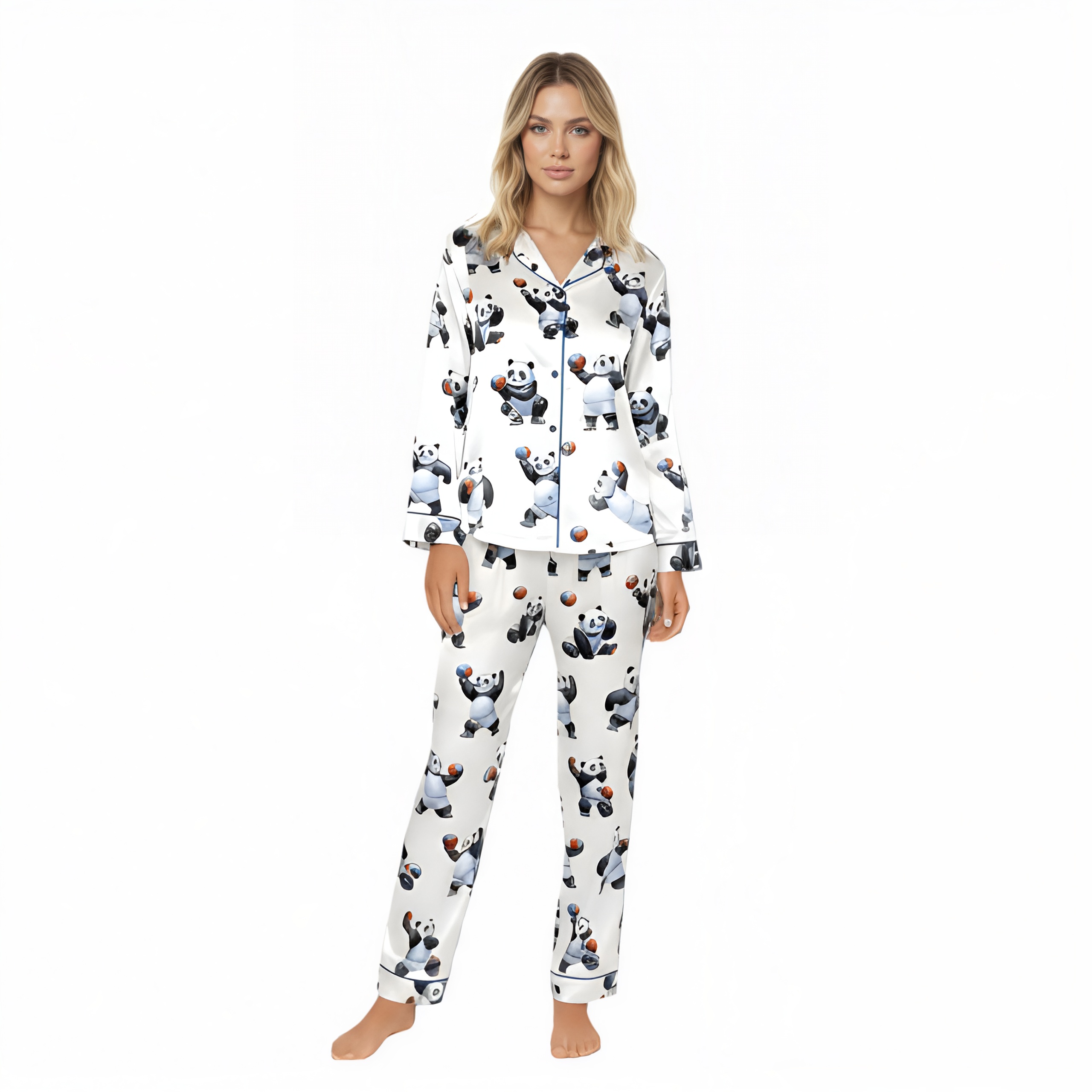 Funny Panda Volleyball Printed Pajama Set