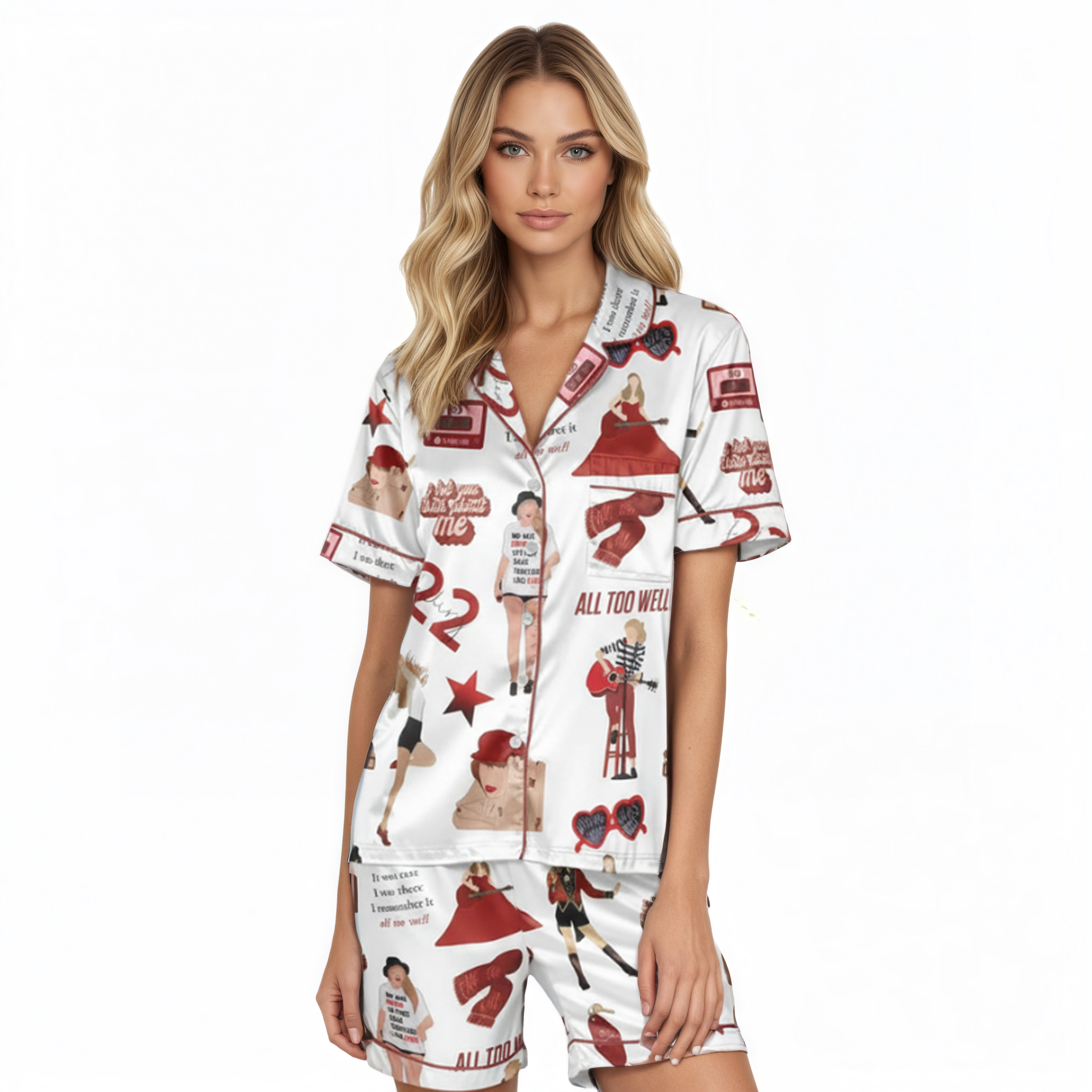 Taylor Swift Inspired Satin Pajama Set With Era Album Themed Graphic Prints