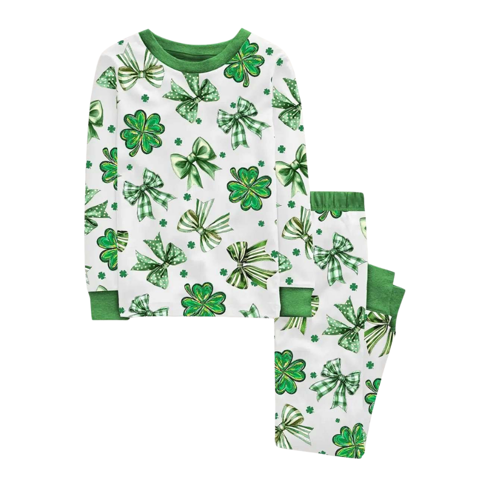 Shamrock And Bow Themed Printed Pajama Set