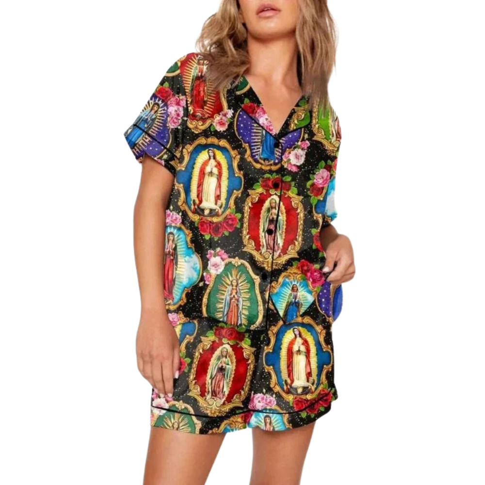 Our Lady Floral Themed Printed Pajama Set