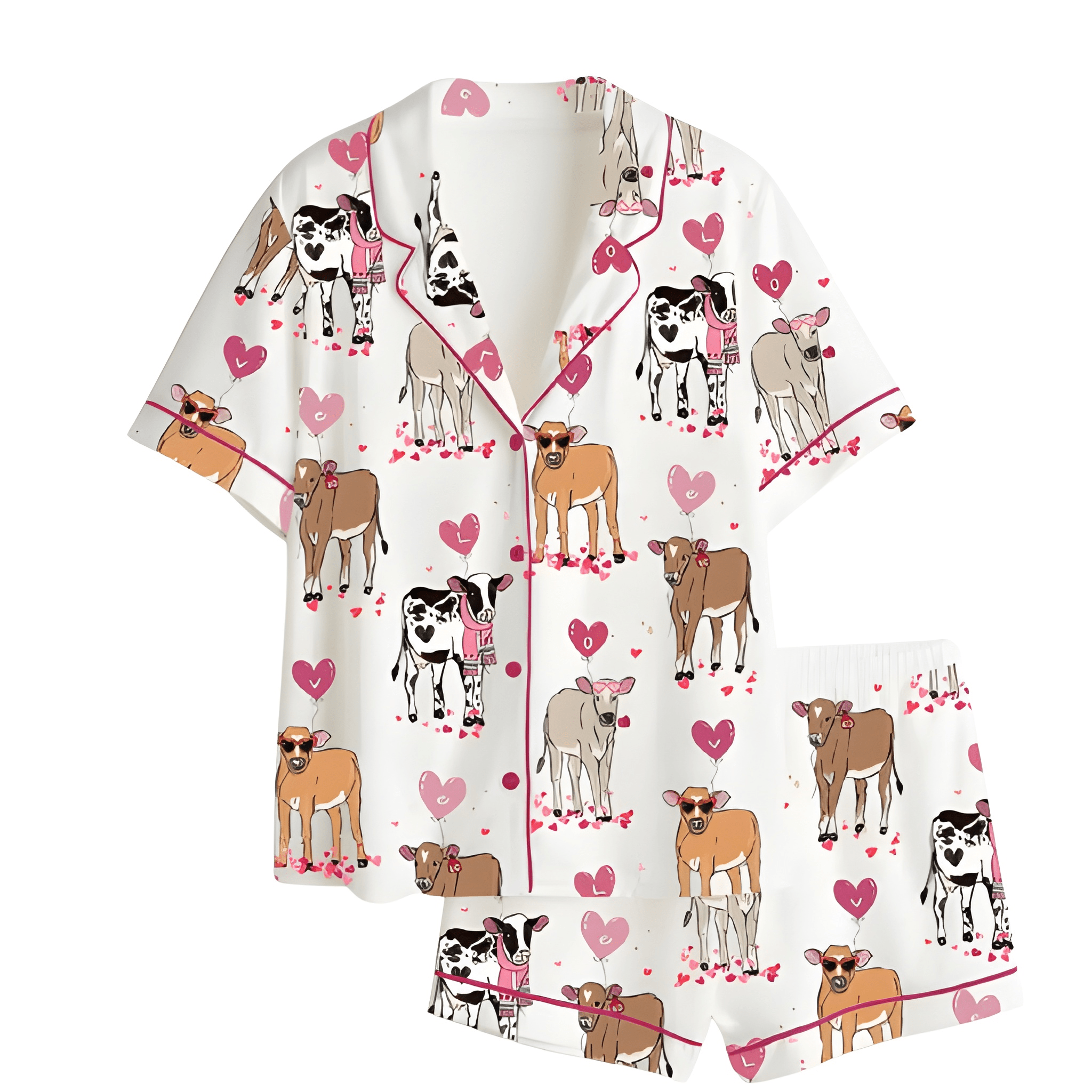 Floral Bow And Hospital Equipment Print Satin Pajama Set
