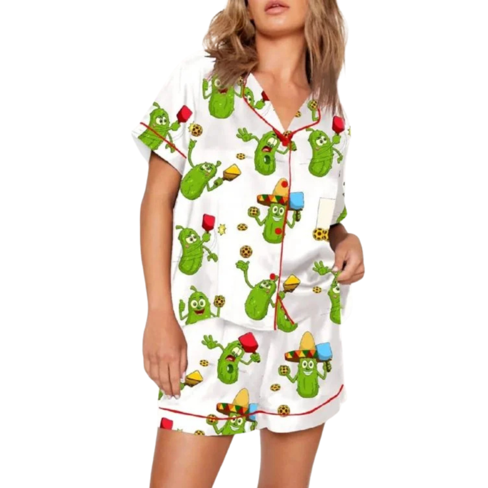 Pickleball Cartoon Printed Pajama Set