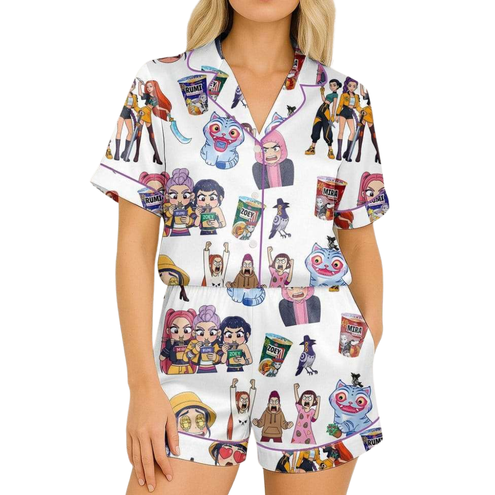 [Copy]Howdy Cupid Valentine Print Satin Pajama Set