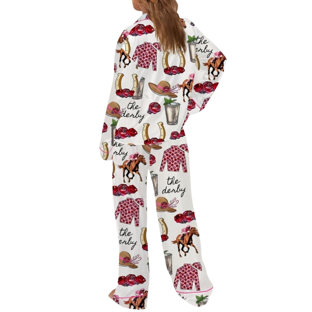 Kentucky Derby Party Printed Satin Pajama Set