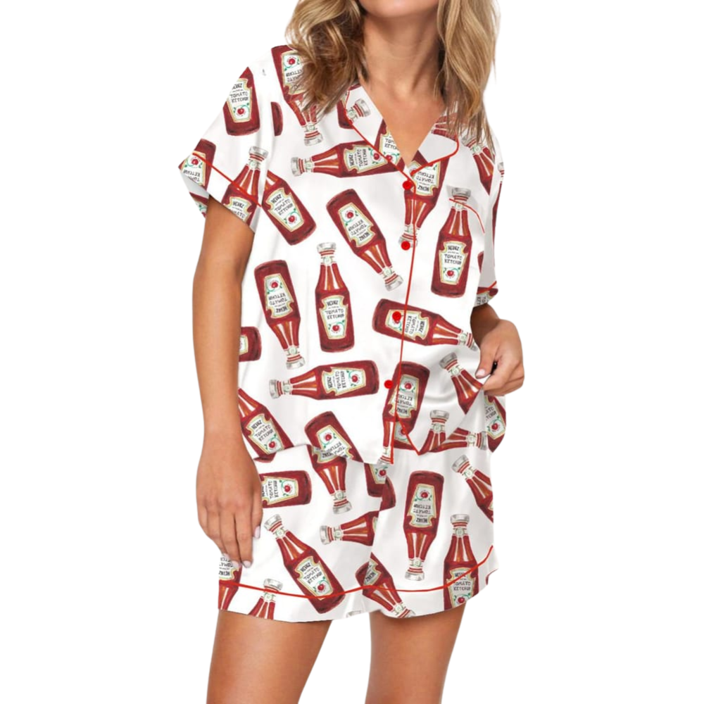 Ketchup Bottle Printed Satin Pajama Set