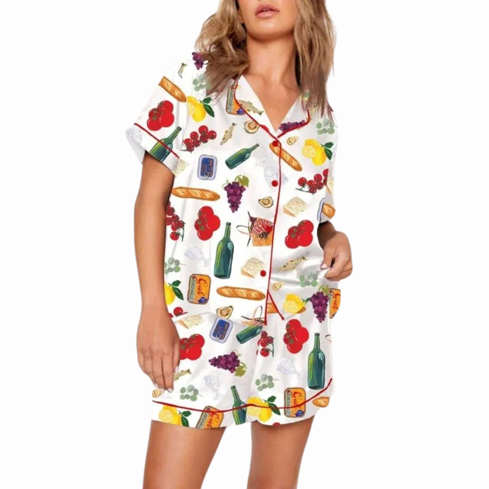 Wine Food Print Pajama Short Set
