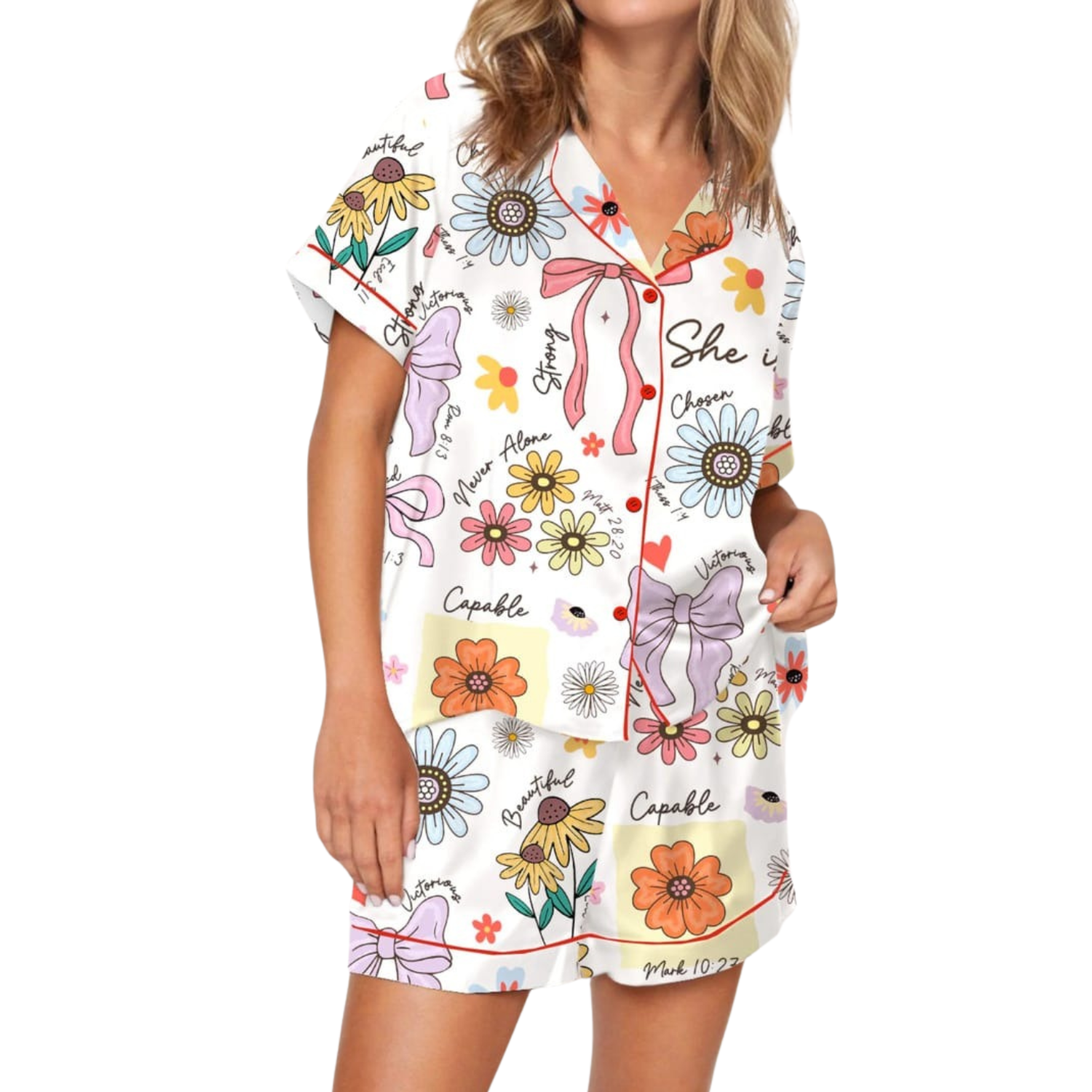 She Is Mom Printed Satin Pajama Set