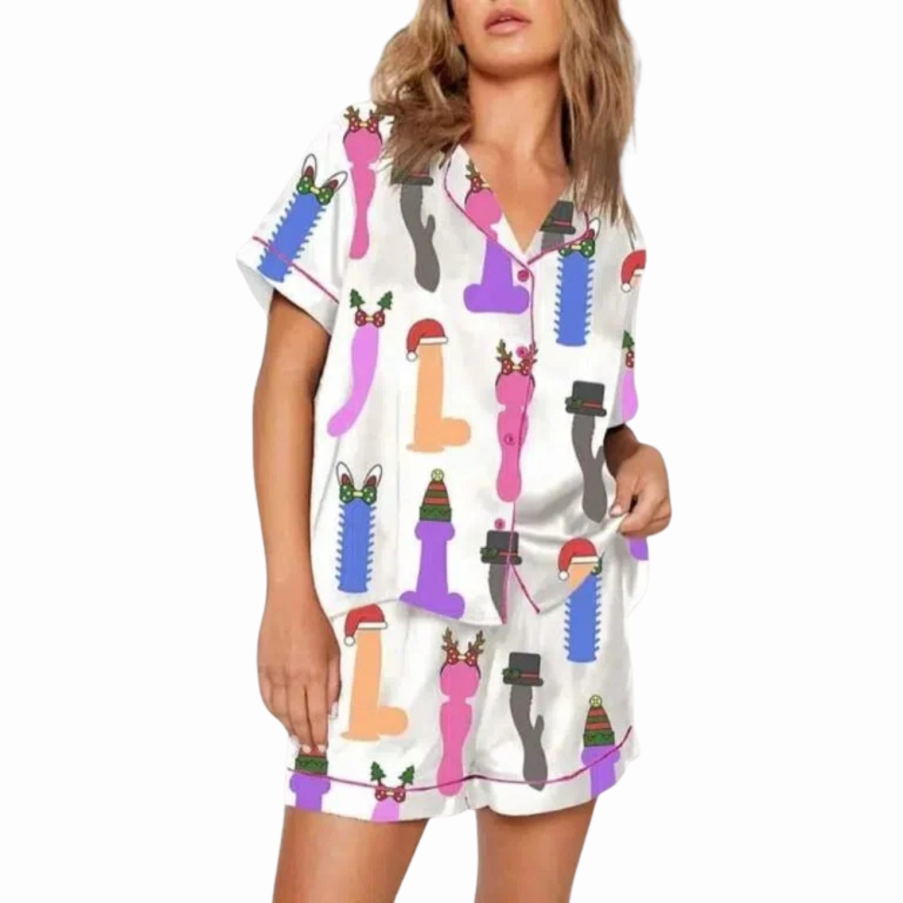 Christmas Themed Novelty Printed Pajama Set For Women