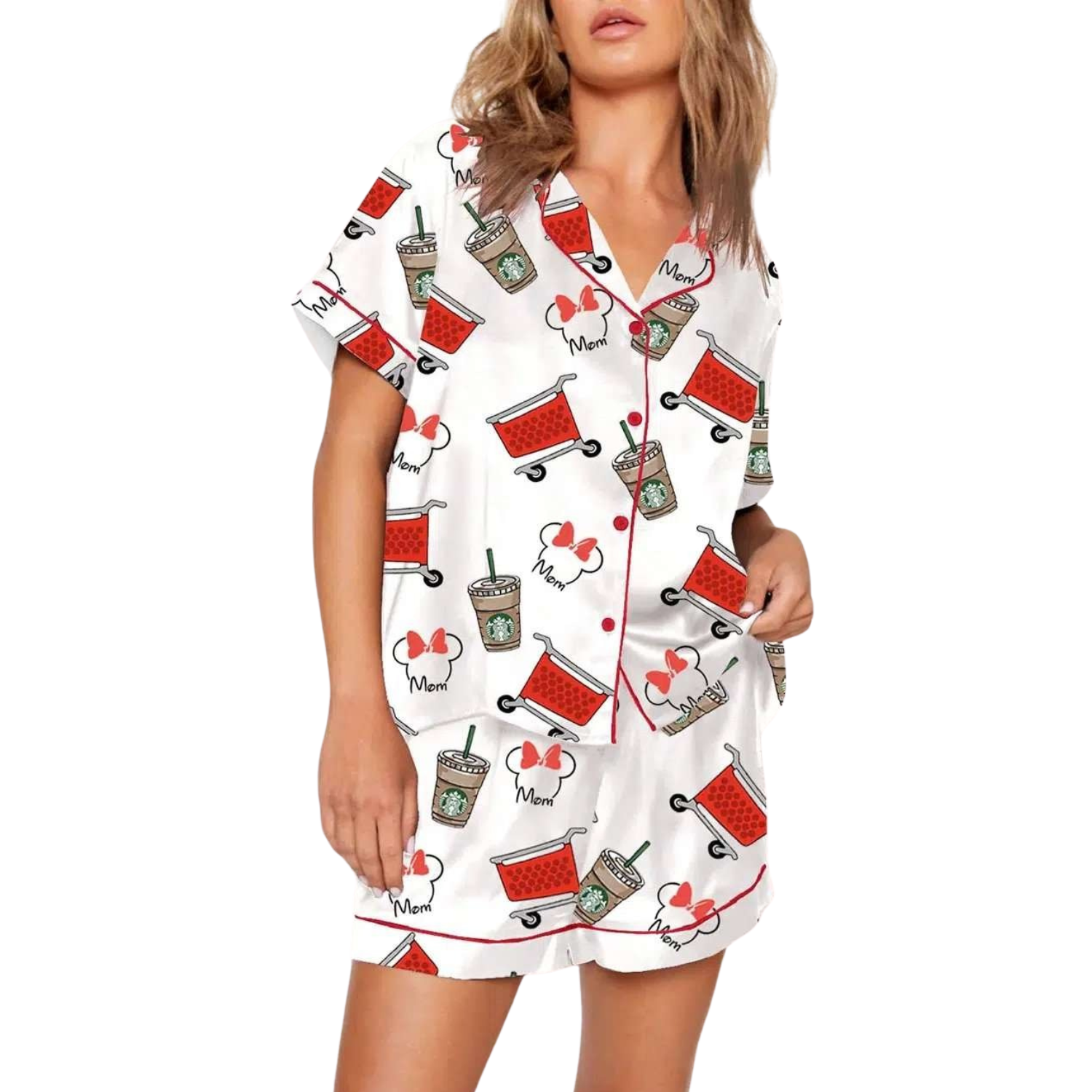Sips And Trips Pajama Set With Half Sleeves And Printed Pants