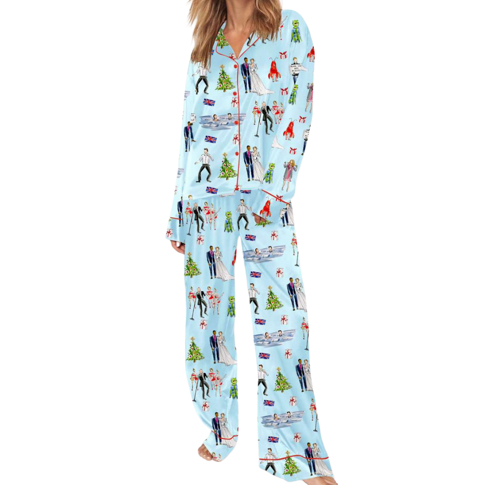 Christmas Funny Movie Printed Satin Pajama Set