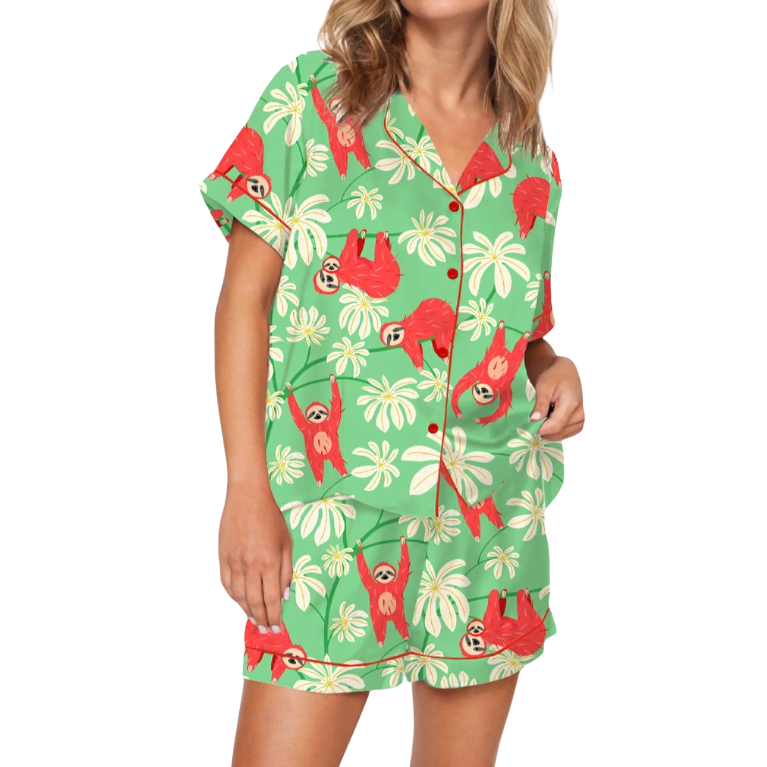 Sloth Print Floral Pajama Set