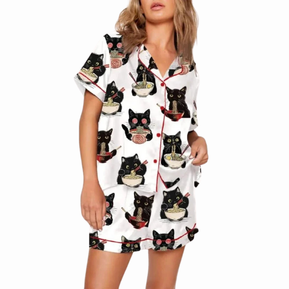 Cheerful Ramen Cat Pajama Set