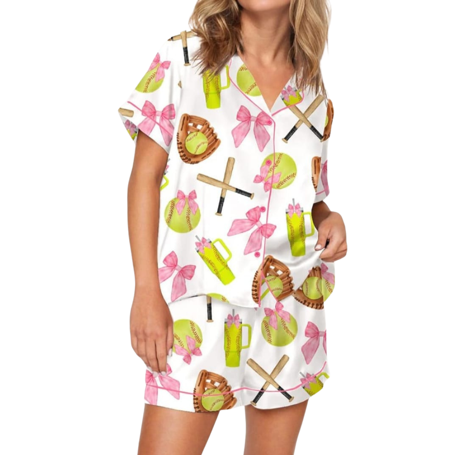 Softball Mama Pajama Set With Bow Design
