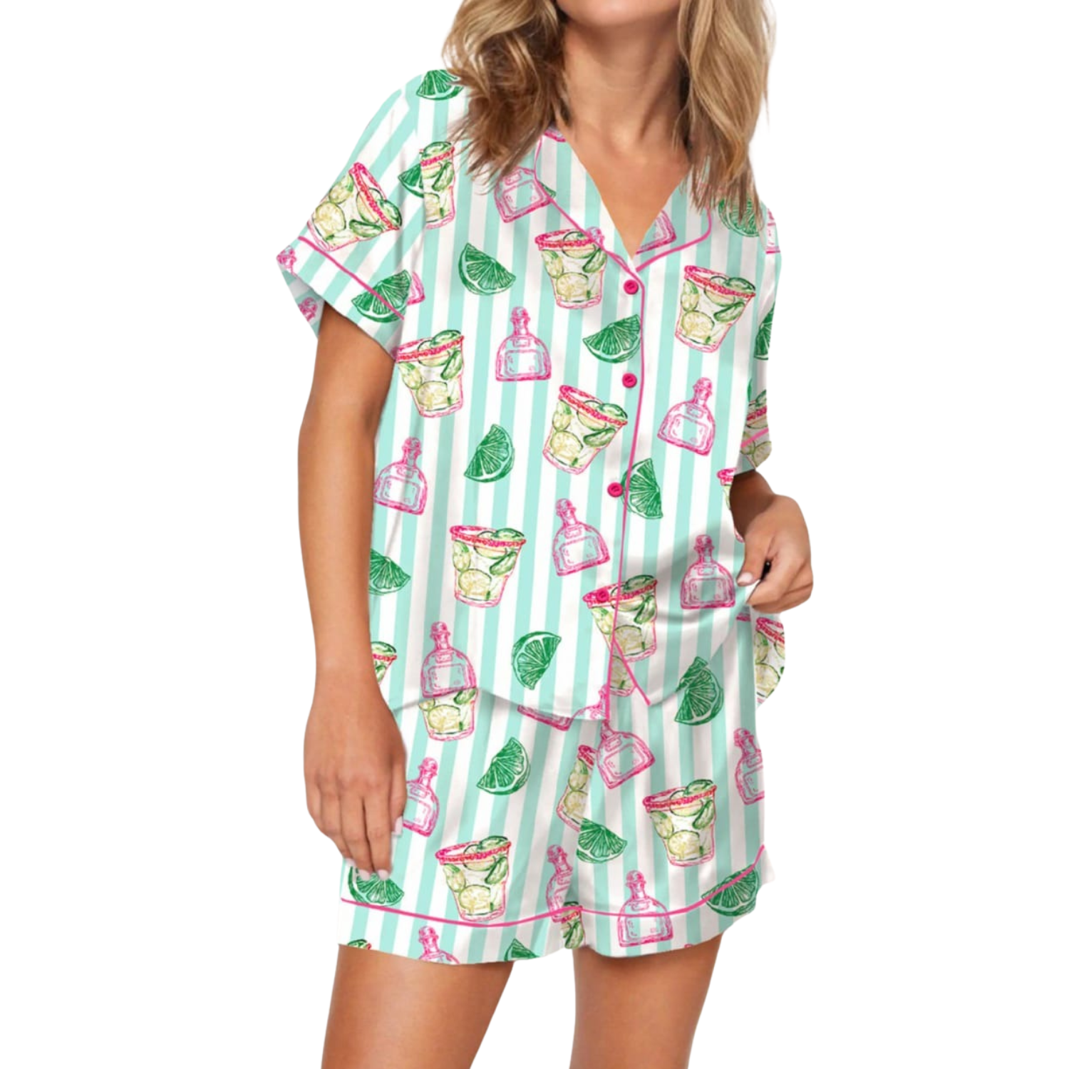 Summer Drinks And Lime Printed Pajama Set