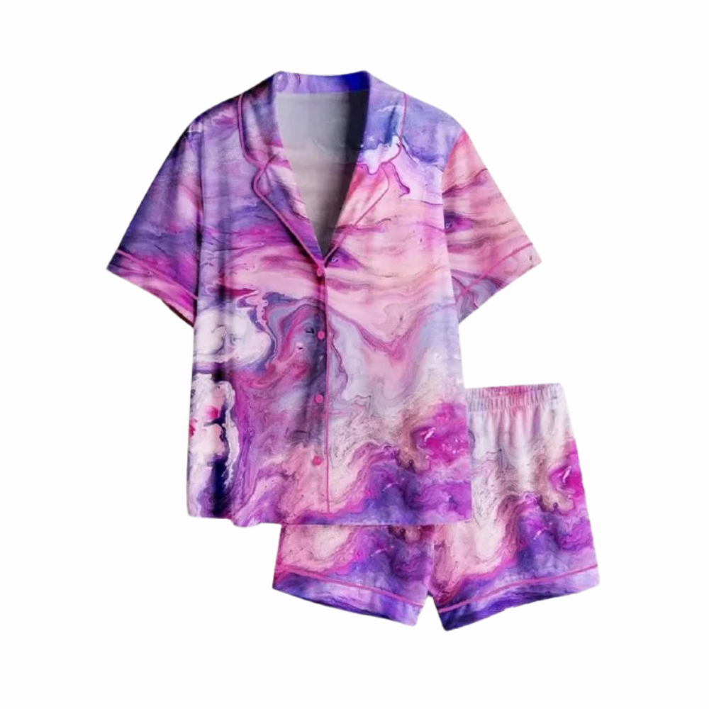 Elegant Purple Marble Satin Pajama Set