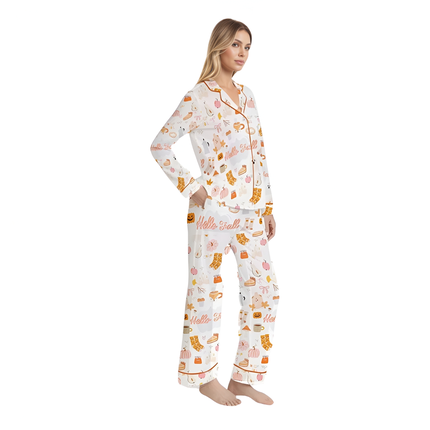 Hello Fall Printed Shirt And Shorts Sleepwear Set For Women